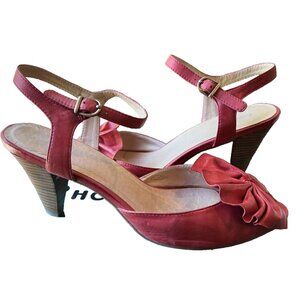 Chocolat Blu Red Leather Strappy Sandals Heels Shoes Size 10M